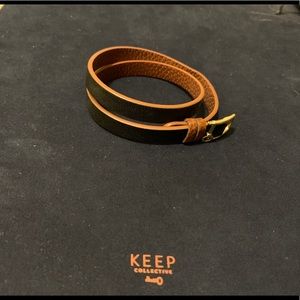 KEEP Collective pebbled chestnut / black double leather band
